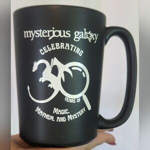Black Matte Ceramic Mug Celebrating the Mysterious Galaxy Book Store's 30 Years